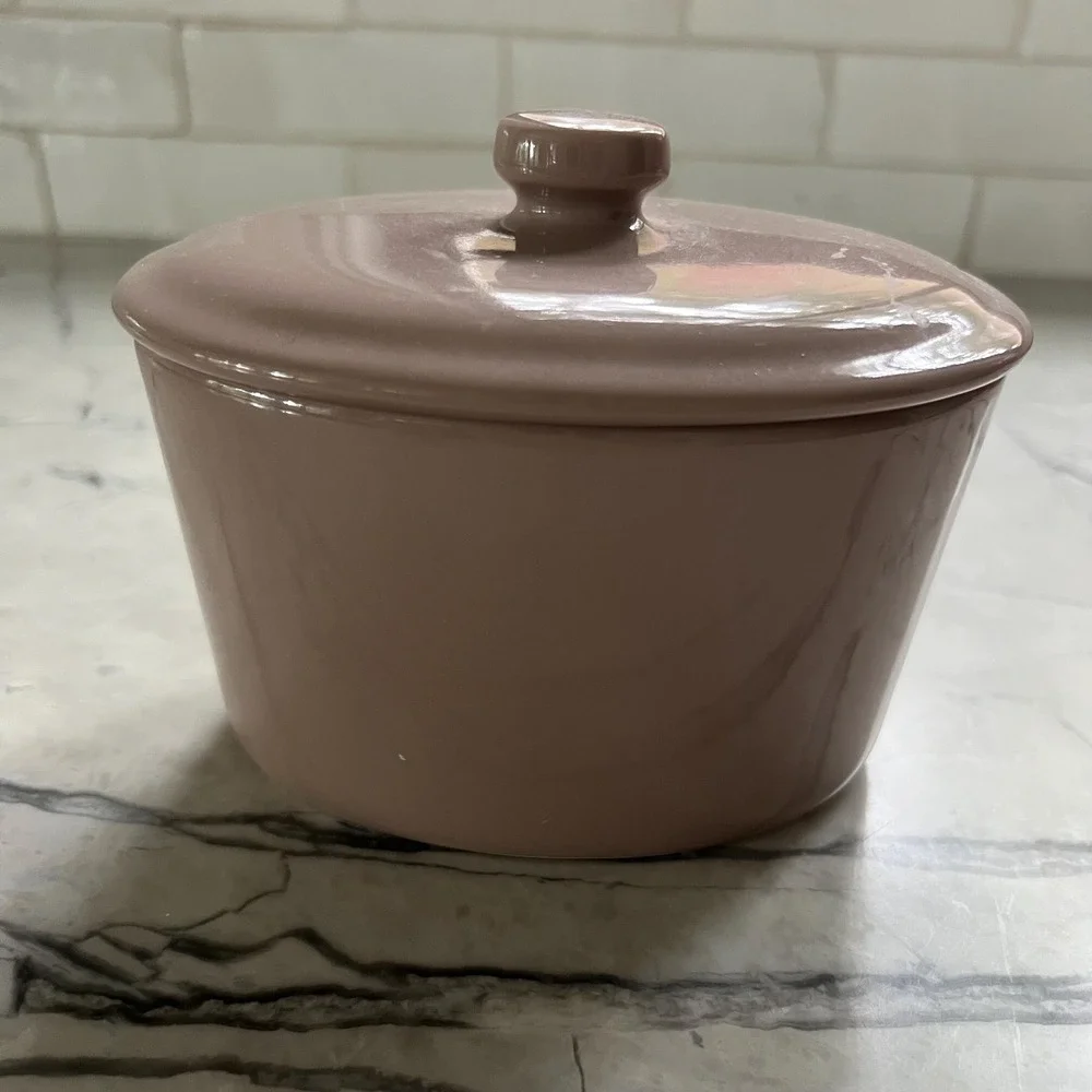 Taupe Cannister with‎ lid from Japan - midcentury